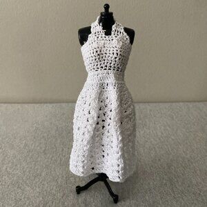 Handmade Crochet White Halter Style Dress for 29cm Doll 1-Piece Outfit
